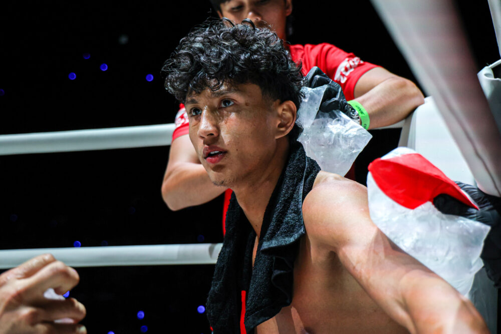 Nabil Anane sits in the corner of the ring at The Inner Circle 25